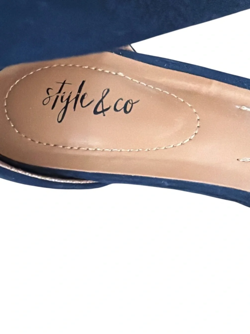 Style & Co Paycee Navy Blue Faux Suede Ankle Strap Kitten Heels Sandals 8.5